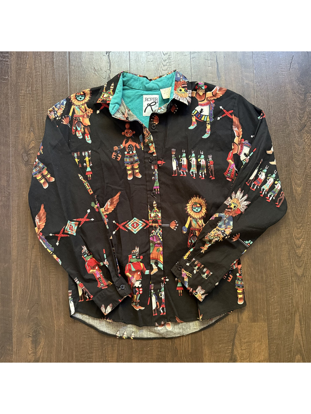 Vintage 90s Roper Western Kachina Print Button Up Shirt USA Made Small Rodeo